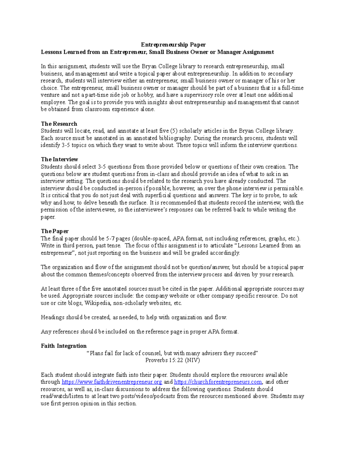 Entrepreneur Interview Paper - Entrepreneurship Paper Lessons Learned ...