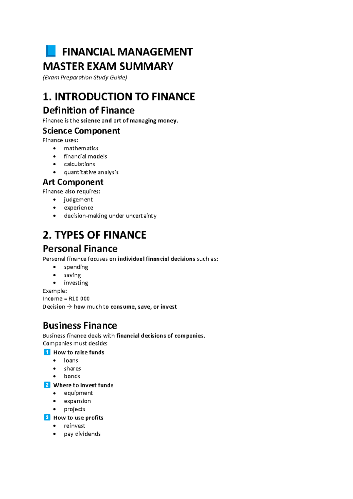FIN 501 MASTER EXAM SUMMARY: TVM, Ratios, Financial Statements ...