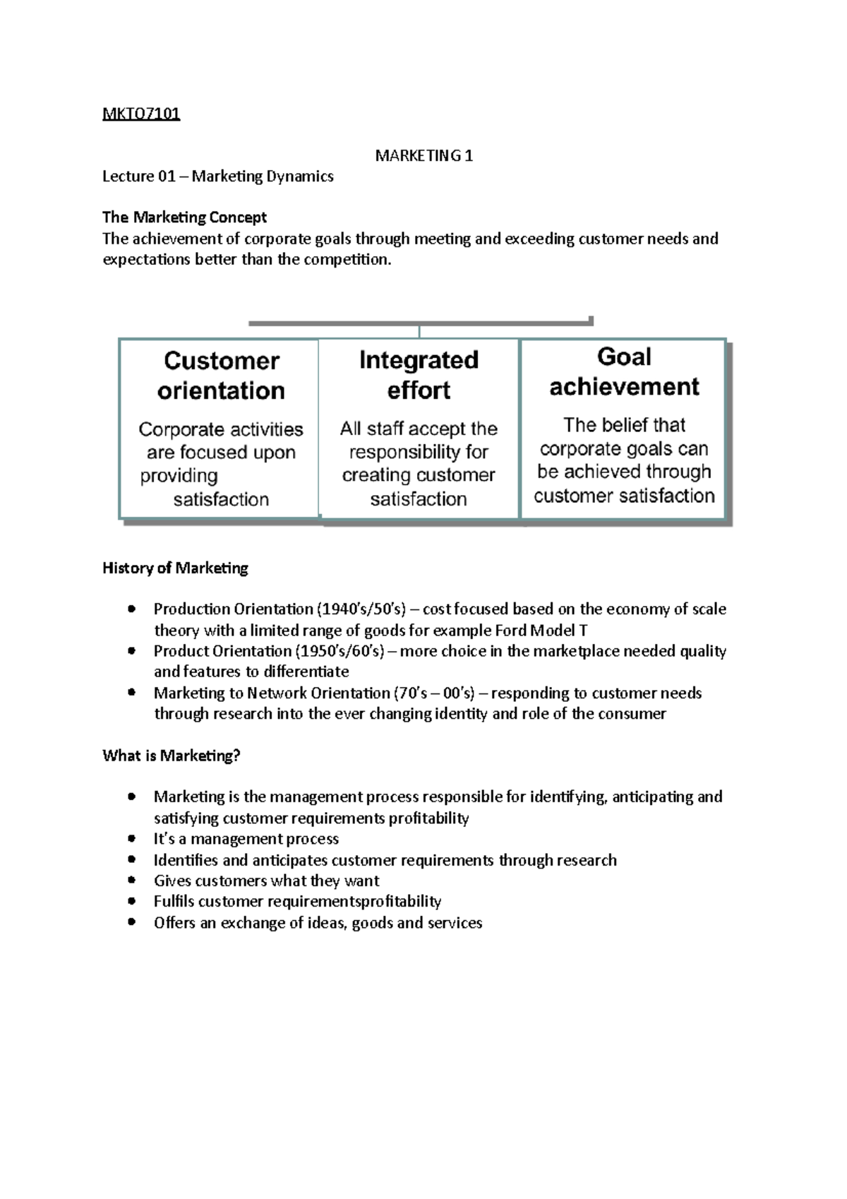 Marketing Class Notes - detailed noted from lectures - MKTO MARKETING 1 ...