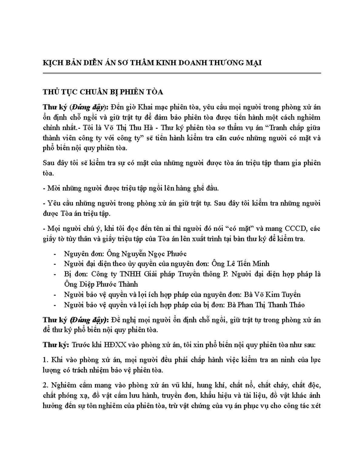 Kịch Bản Diễn Án Dân Sự Sơ Thẩm - Final Exam (Mã: KDDN) - Studocu