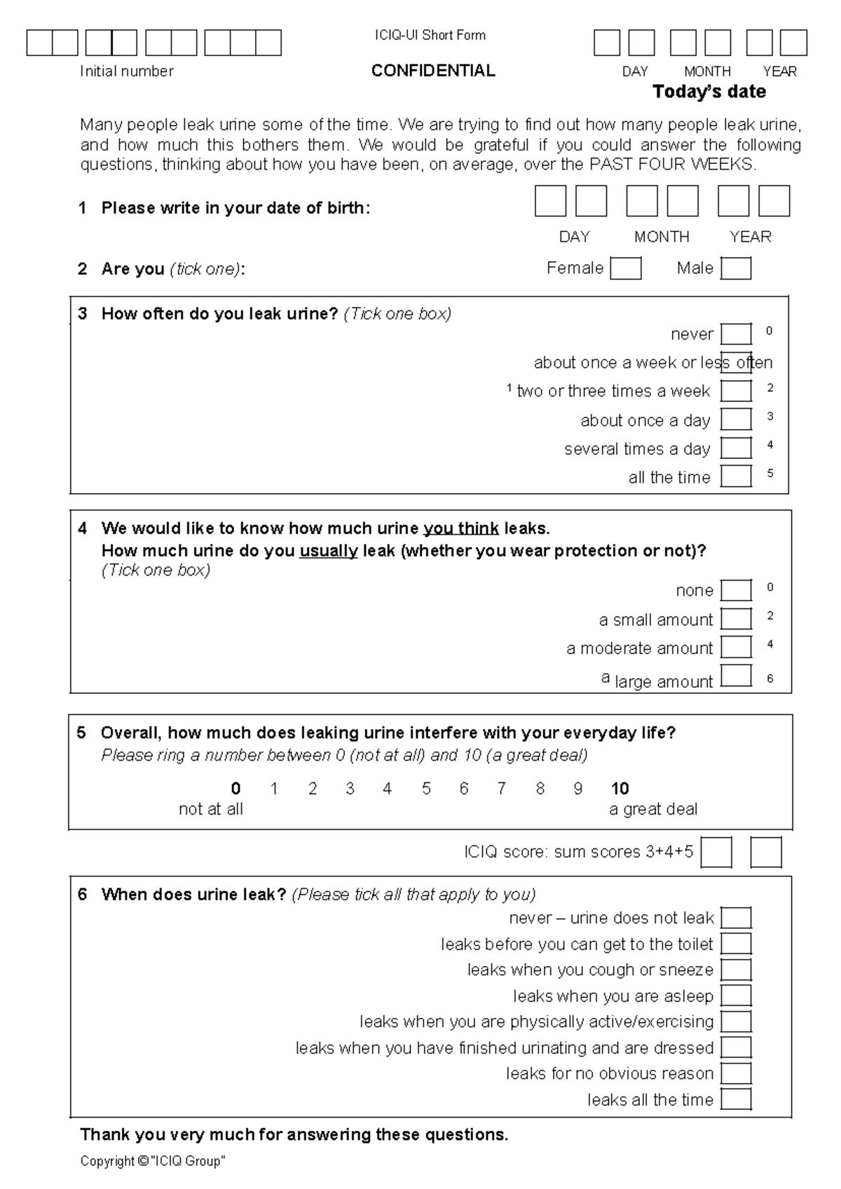 ICIQ-UI Short Form - Formulating Questionnaires for research - ICIQ-UI ...