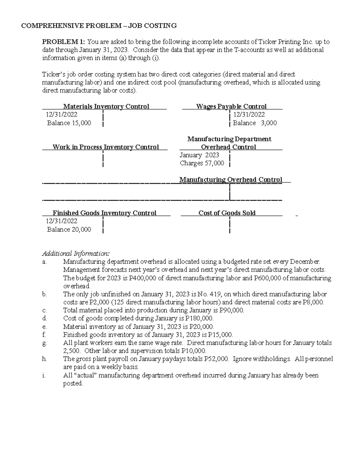 Comprehensive Problem: Job Costing Analysis for Ticker Printing Inc ...