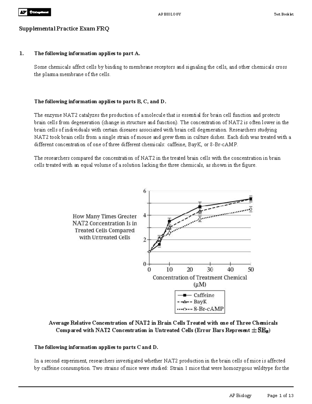 AP BIOLOGY Test Booklet Supplemental Practice Exam FRQ Analysis - Studocu