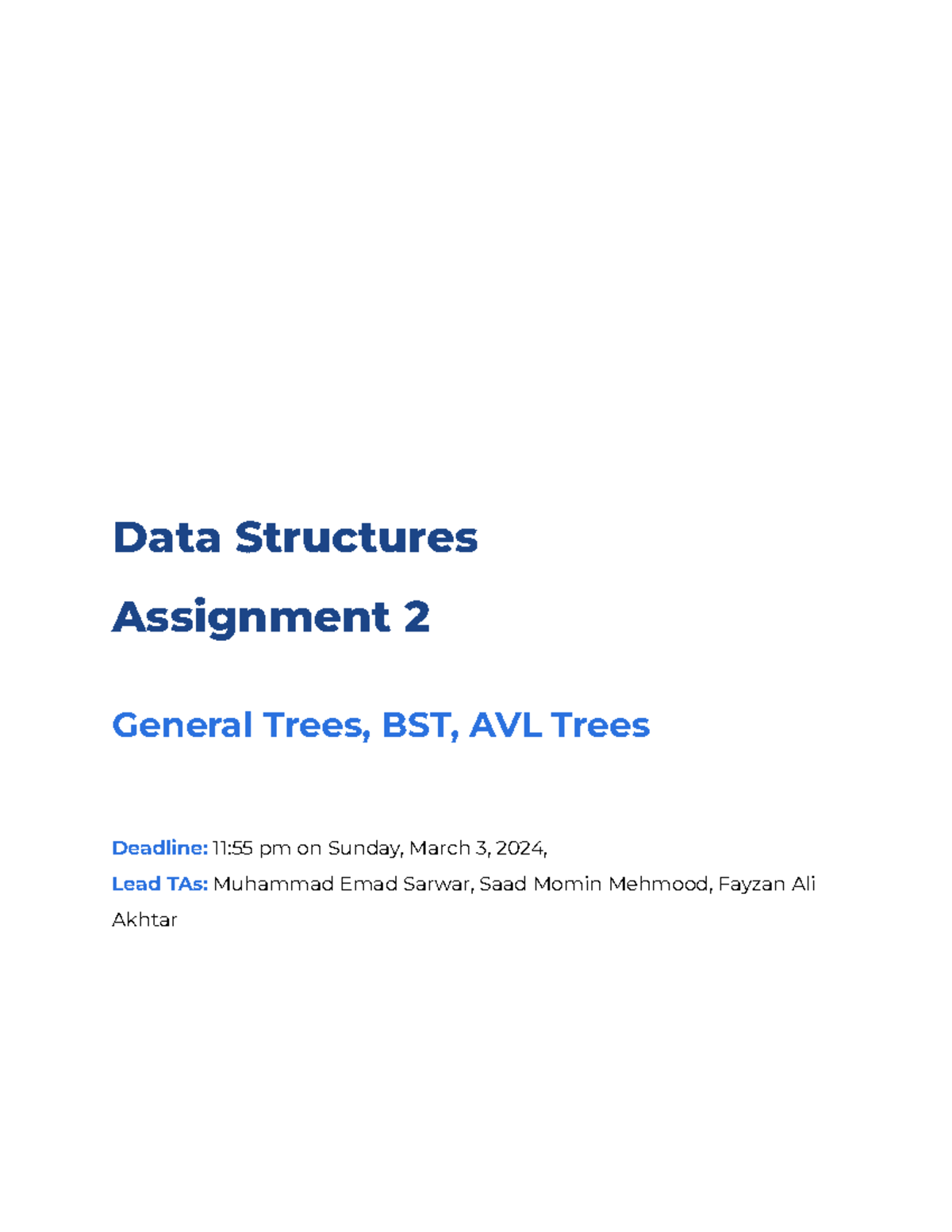 Data Structures Assignment 2: General Trees, BST & AVL Trees (CS101 ...