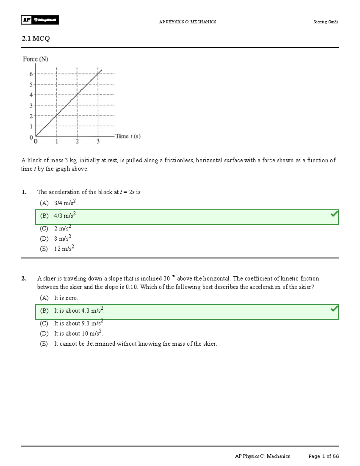 AP PHYSICS C: MECHANICS - 2.1 MCQ Practice Questions - Studocu