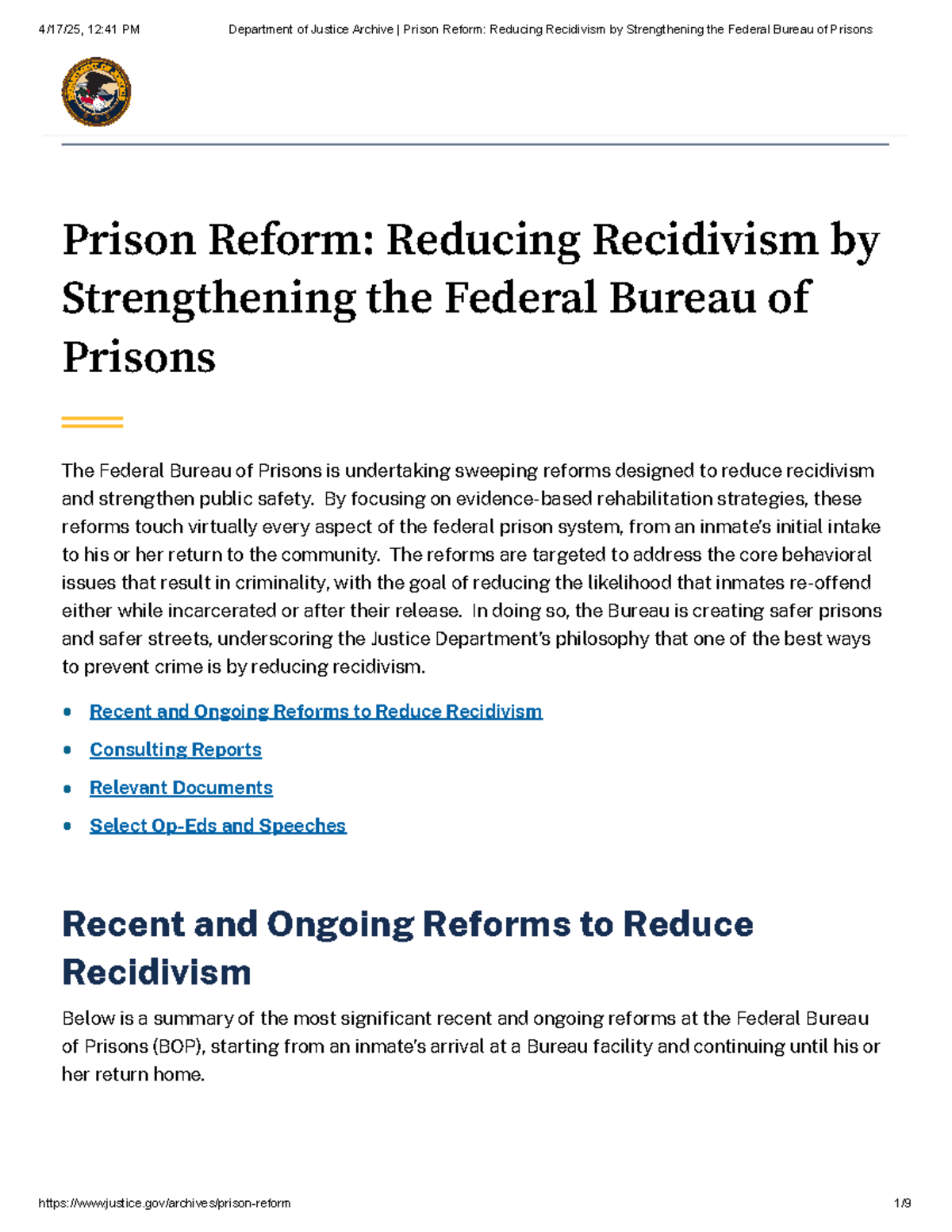 Prison Reform Strategies for Reducing Recidivism (DOJ) - Studocu