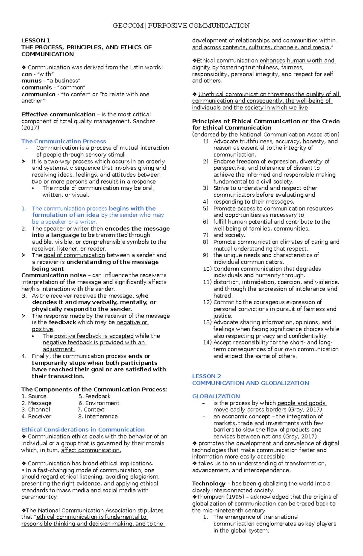 GECCOM PURPOSIVE COMMUNICATION MIDTERM NOTES: PROCESS, PRINCIPLES ...