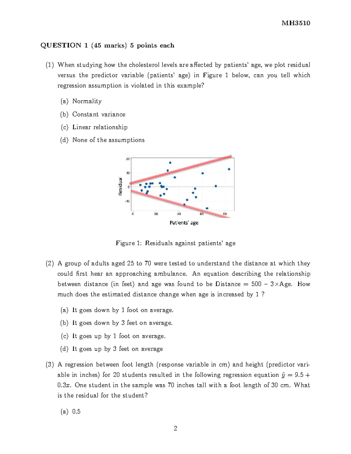 MH3701 Final Exam: Regression Analysis and ANOVA Questions - Studocu