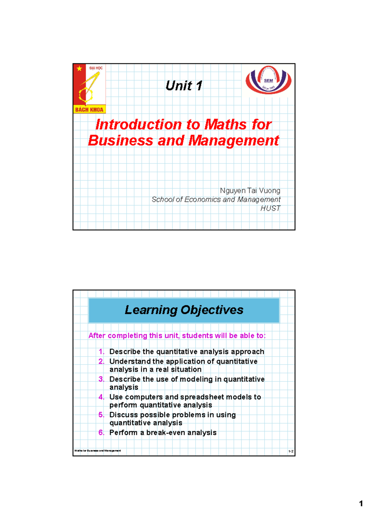 Chapter 1 Introduction - Unit 1 Introduction to Maths for Business and ...