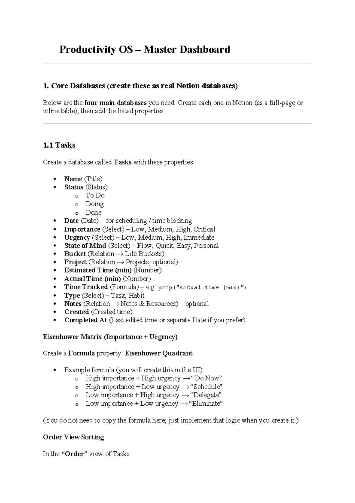 Notion Template Instructions: Productivity OS Master Dashboard - Studocu