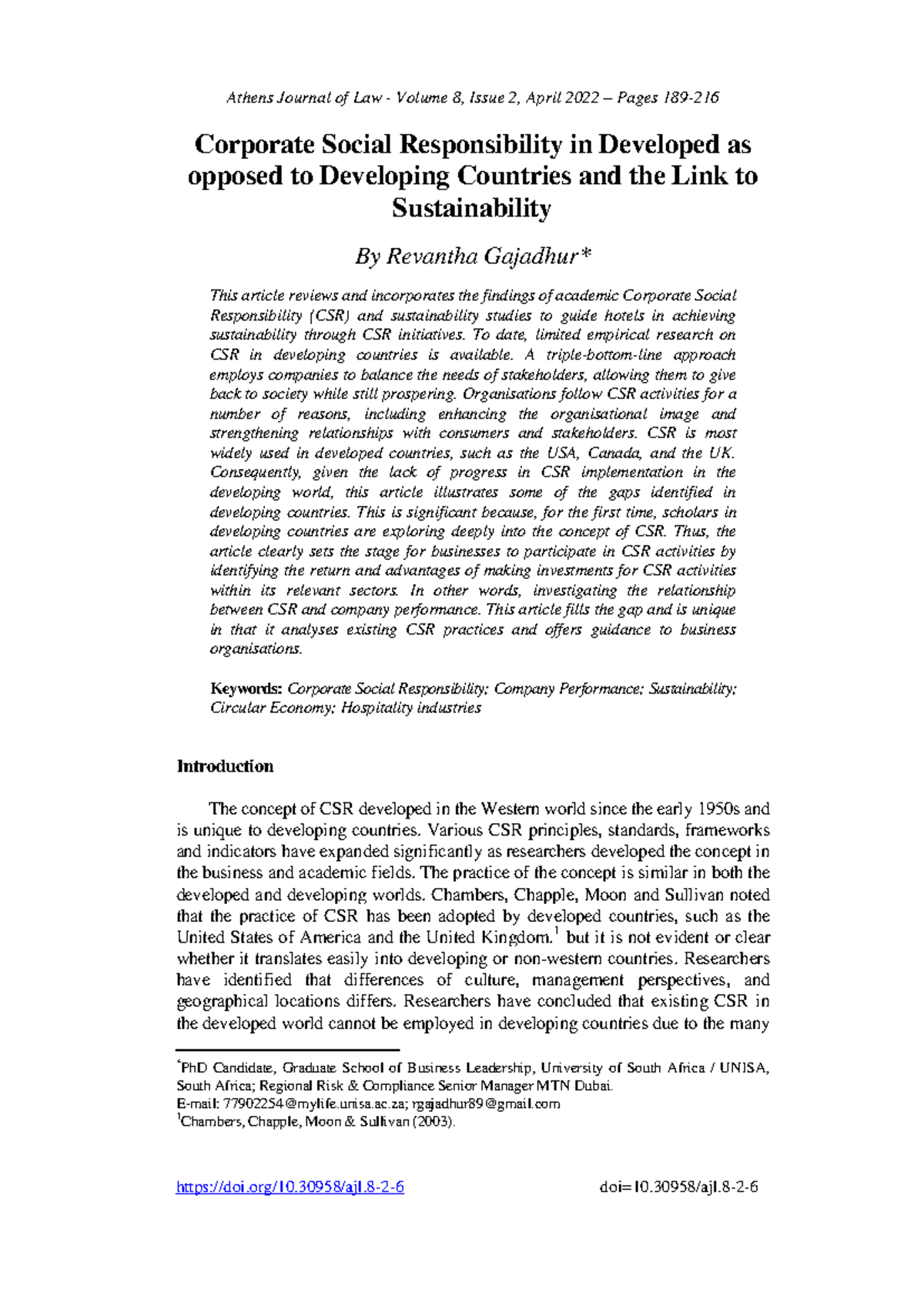 Corporate Social Responsibility: A Comparative Study of Developed ...