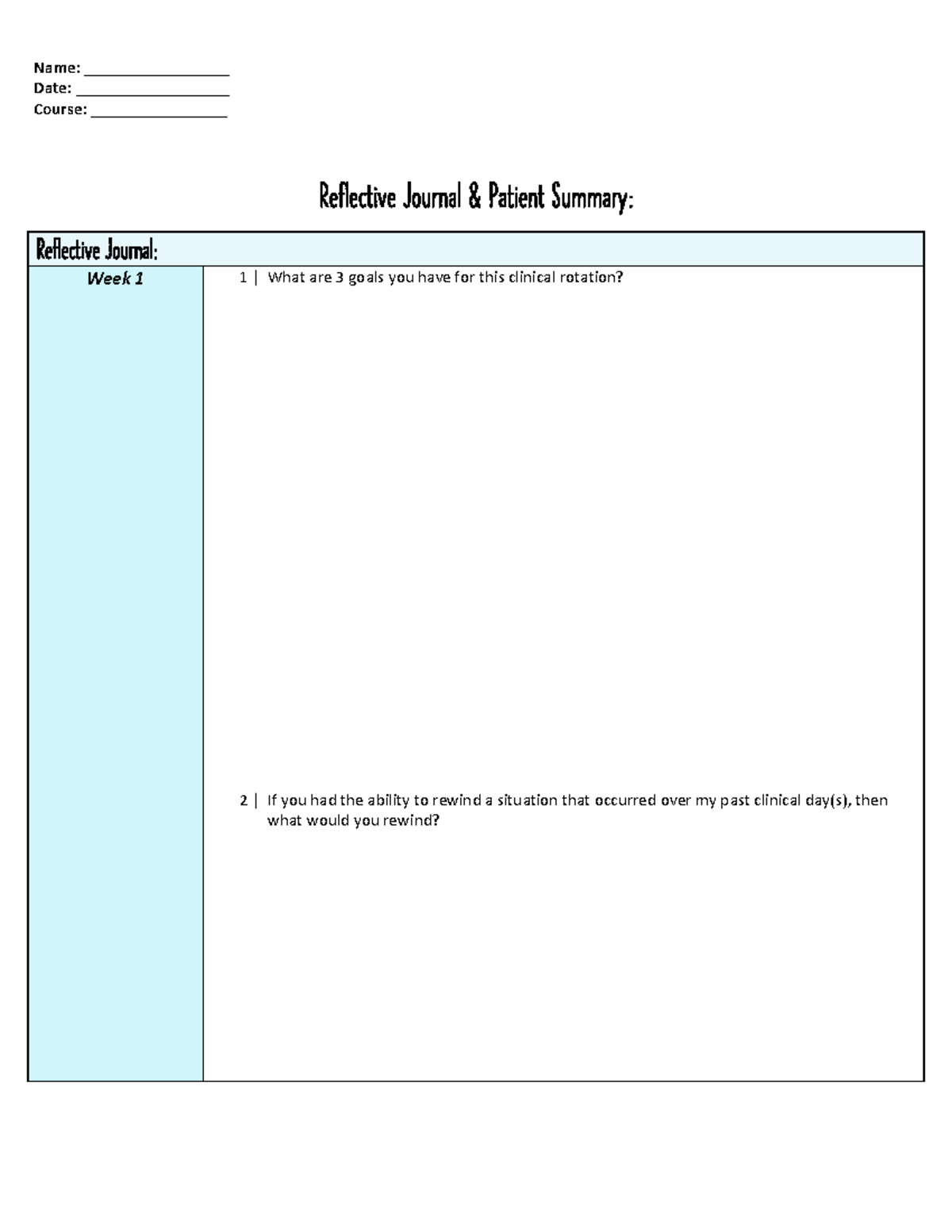 Reflective Journal & Patient Summary: Clinical Rotation Week 1 - Studocu