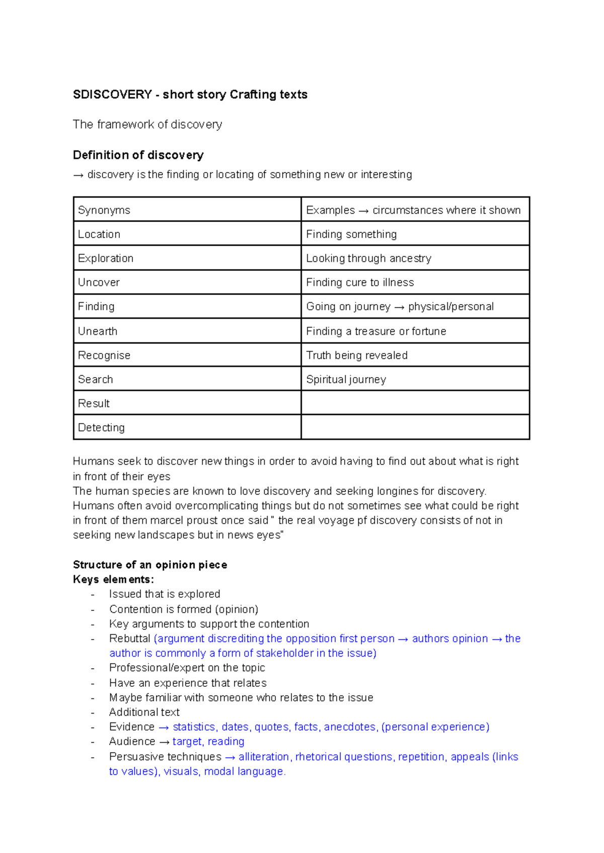 English Exam Revision 2024: Exploring the Framework of Discovery - Studocu
