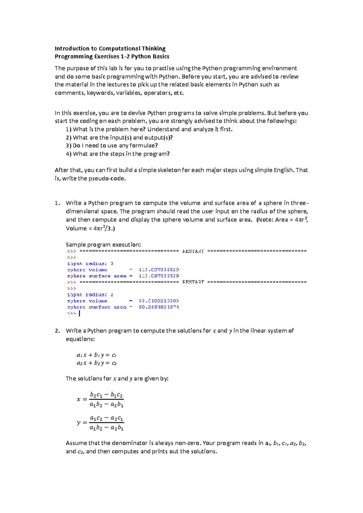 Week 2 Programming - 2 Python Basics - Introduction to Computational ...