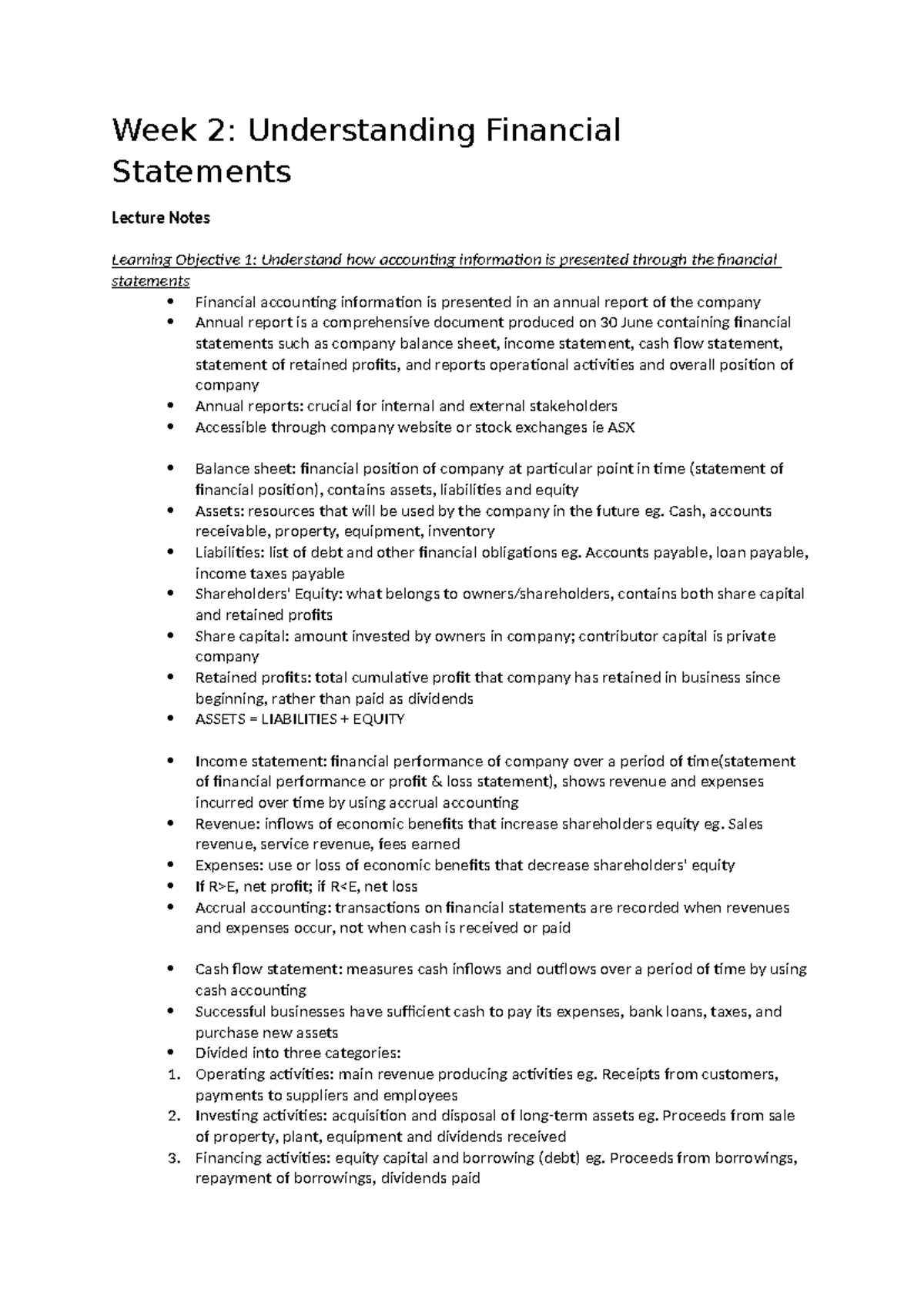 COMM1140 Week 2 Understanding Financial Statements - Week 2 ...