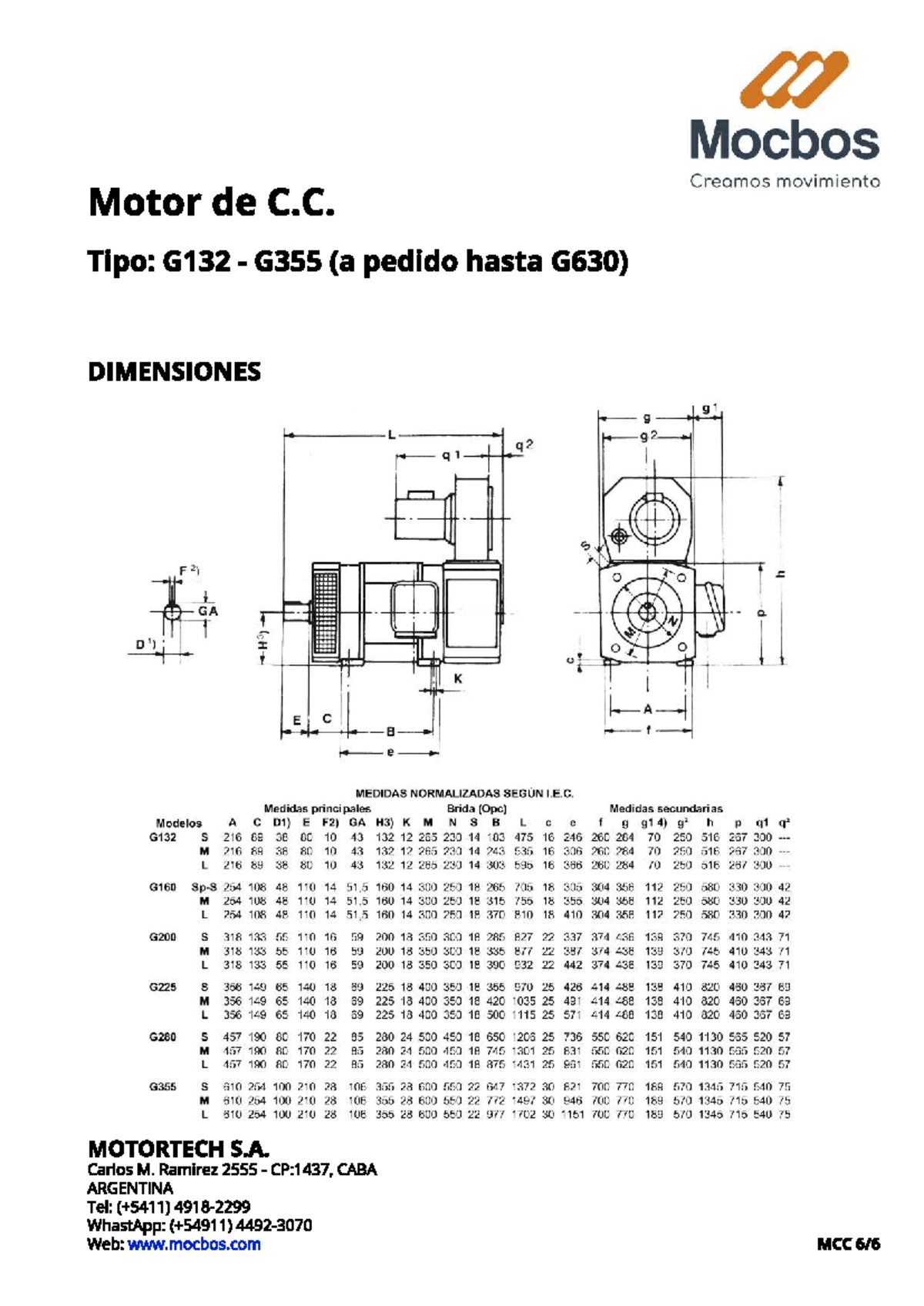 Motor de C.C. G132 - G355: Dimensiones y Especificaciones - Studocu