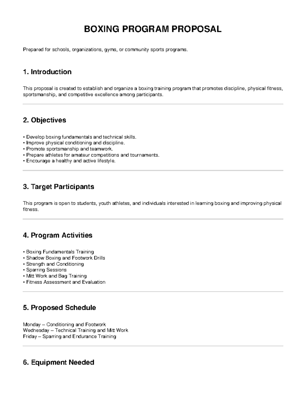 Boxing Program Proposal for Schools & Community Sports - Studocu