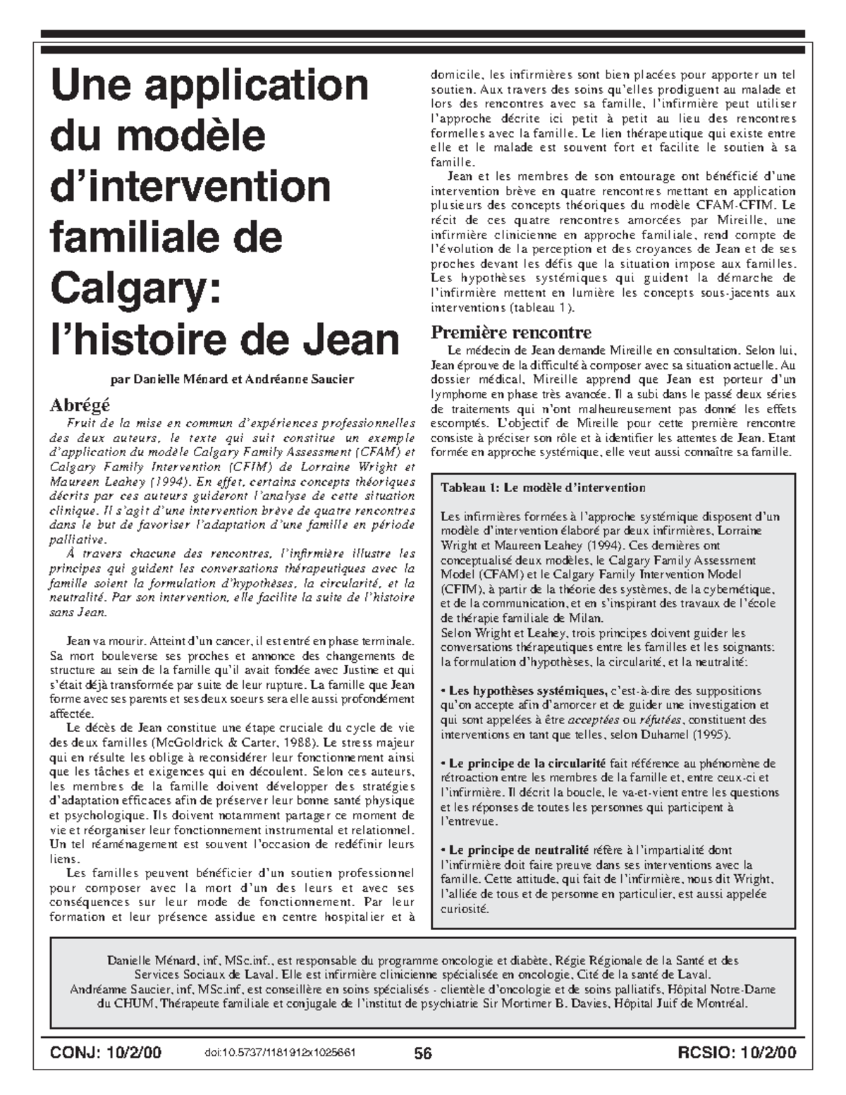 Johns story An application of the Calgary Family - Une application du ...