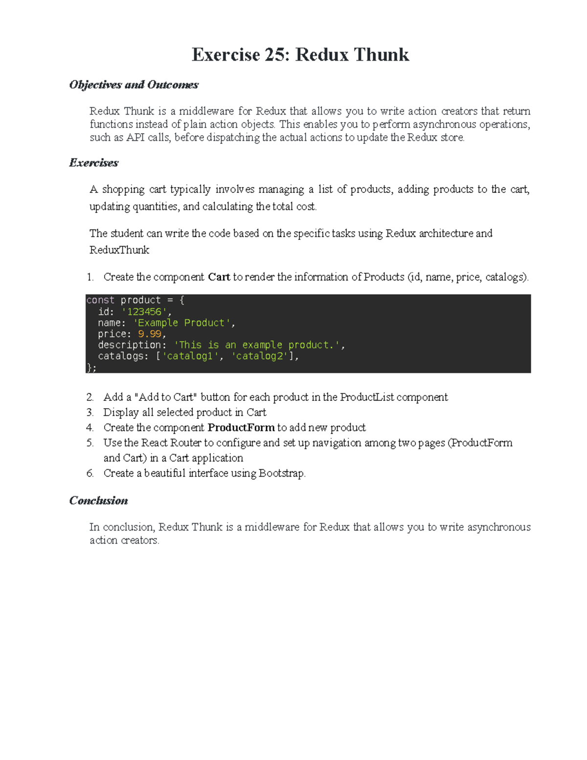 Exercise 25: Implementing Redux Thunk for Async Actions - Studocu