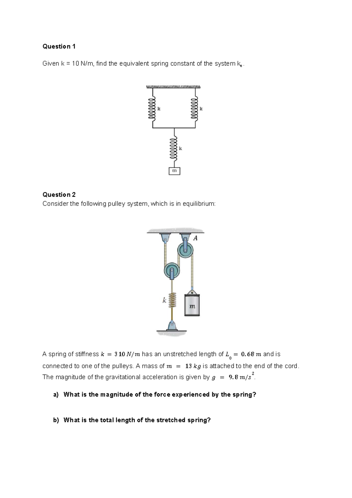 Week 3 ENG1011 Worksheet: Spring Constants & Pulley Systems - Studocu