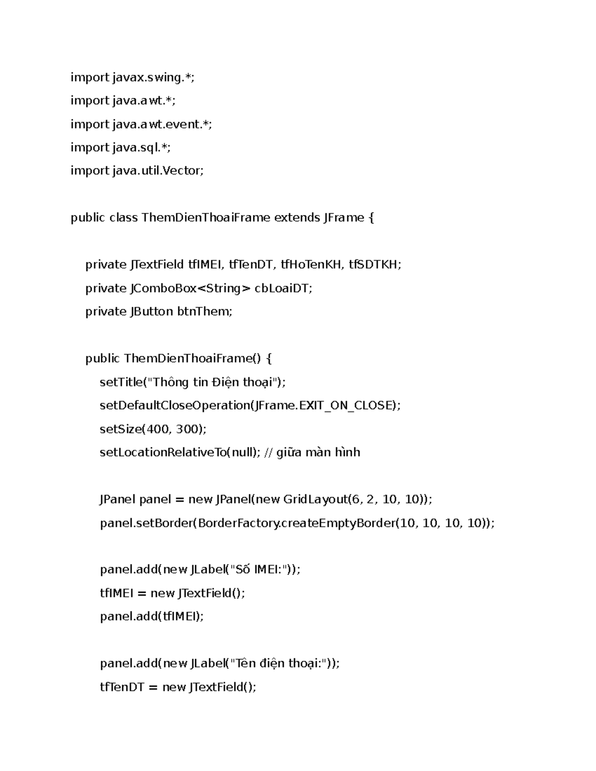 Java Class Implementation for Mobile Management System (KHHKJH) - Studocu