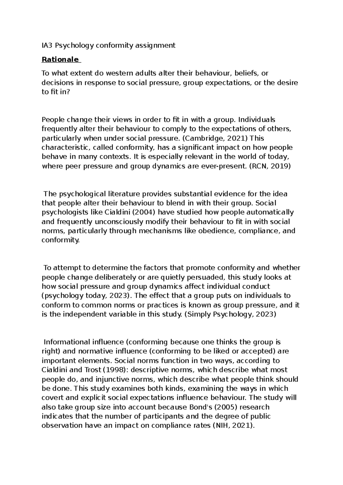 IA3 Psychology Final Exam: Conformity and Social Influence Analysis ...