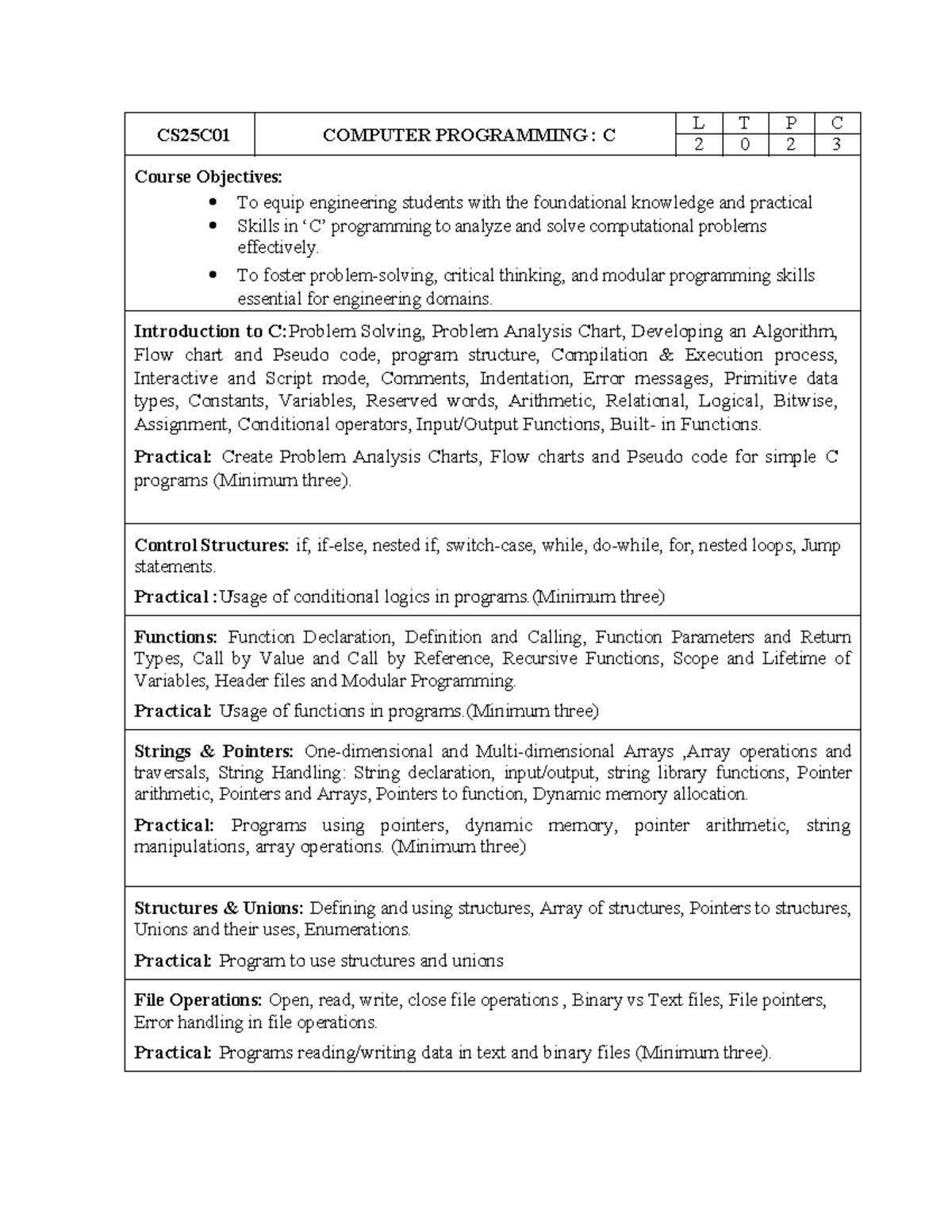 CS25C01 C Programming - Comprehensive Study Notes - Studocu