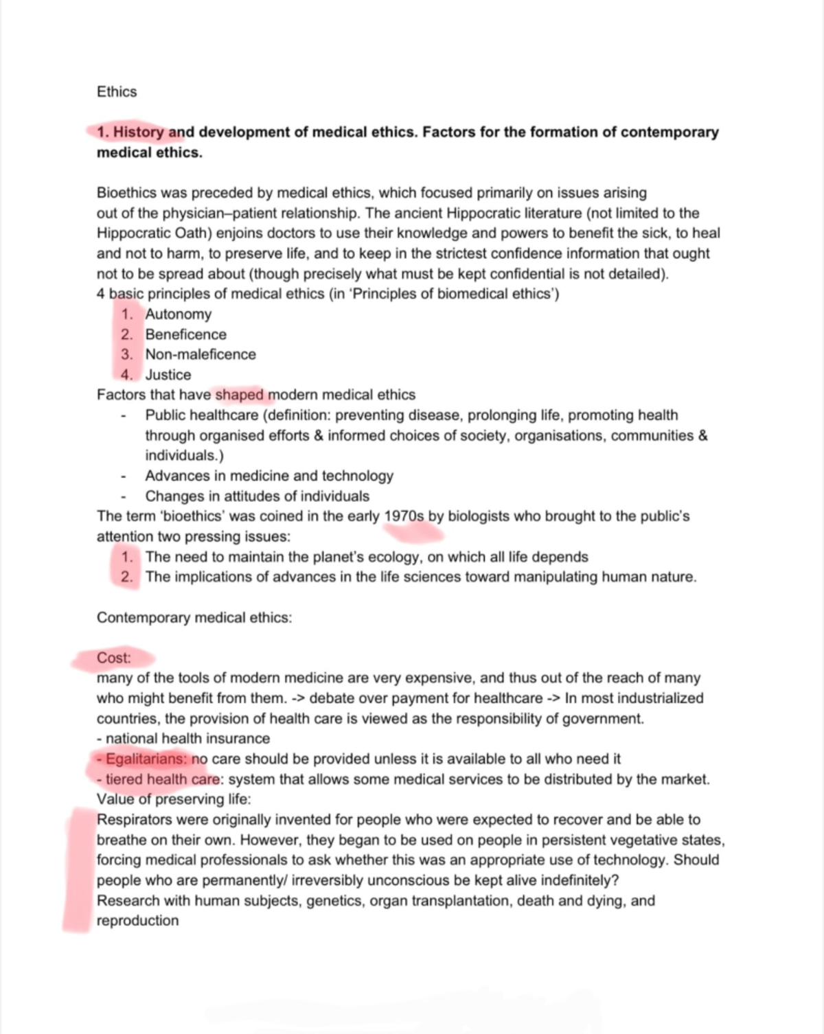 Medical Ethics Questions - Ethics 1. History and development of medical ...