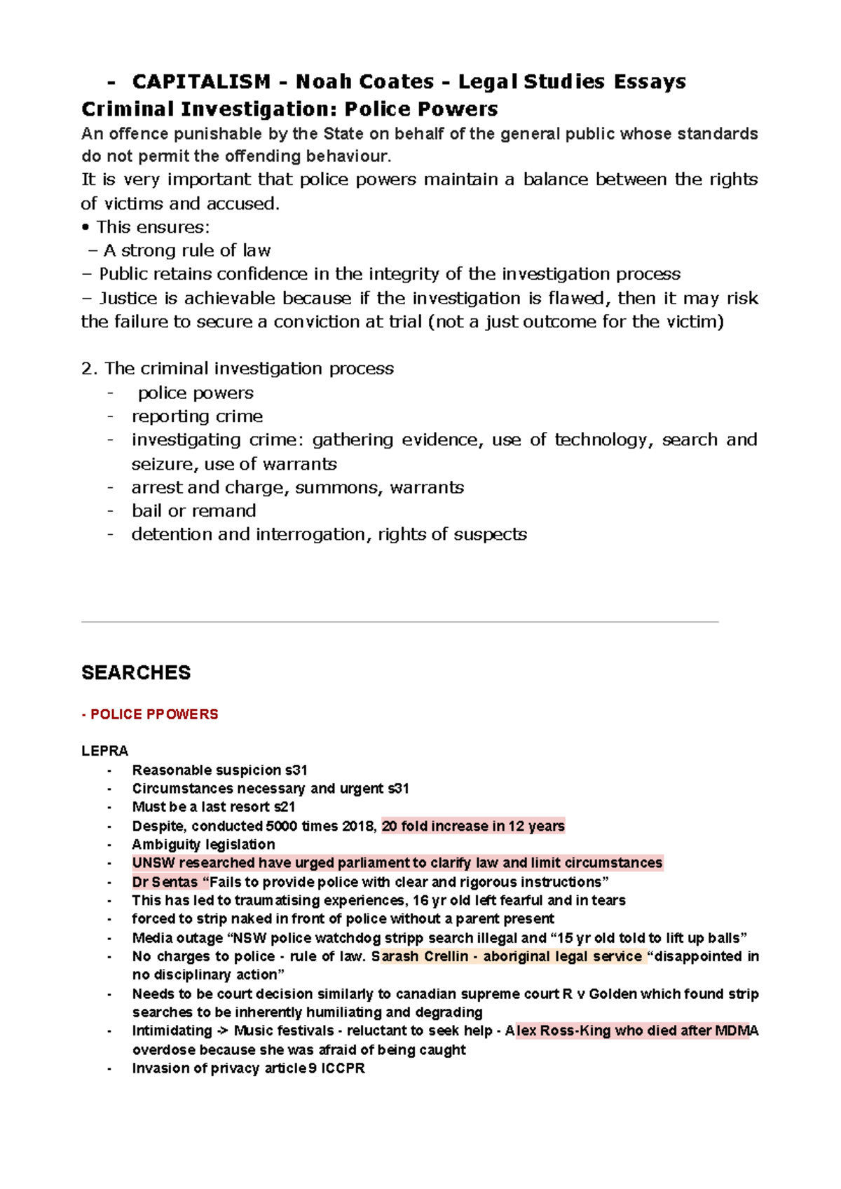 Legal Studies Essay: Police Powers and Criminal Investigations (LEPRA ...