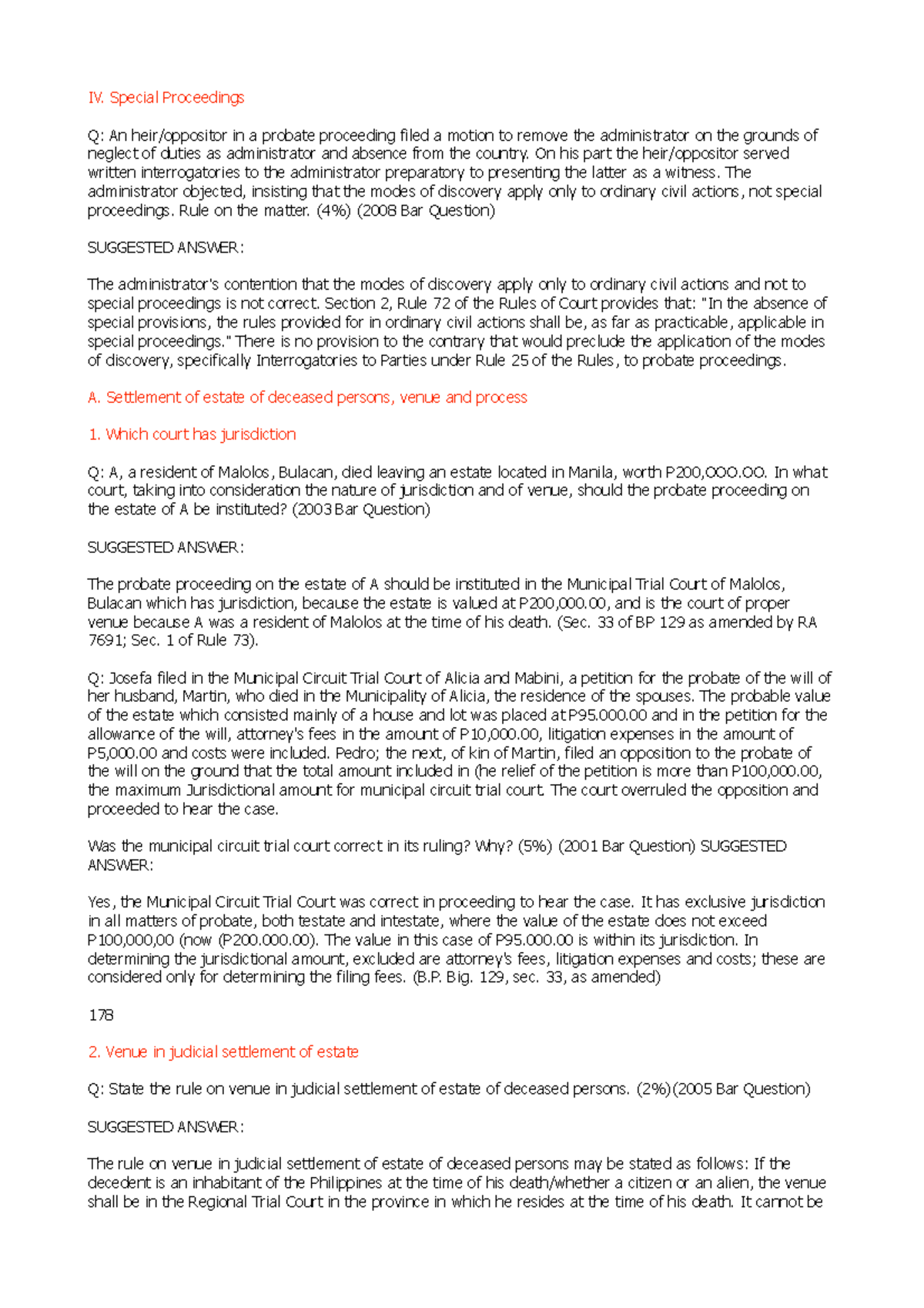 BAR Q A Special Proceedings: Exploring Probate and Estate Management ...