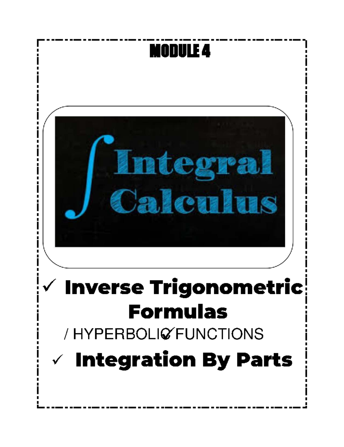 Integral Calculus Module 4: Inverse Trigonometric & Hyperbolic ...