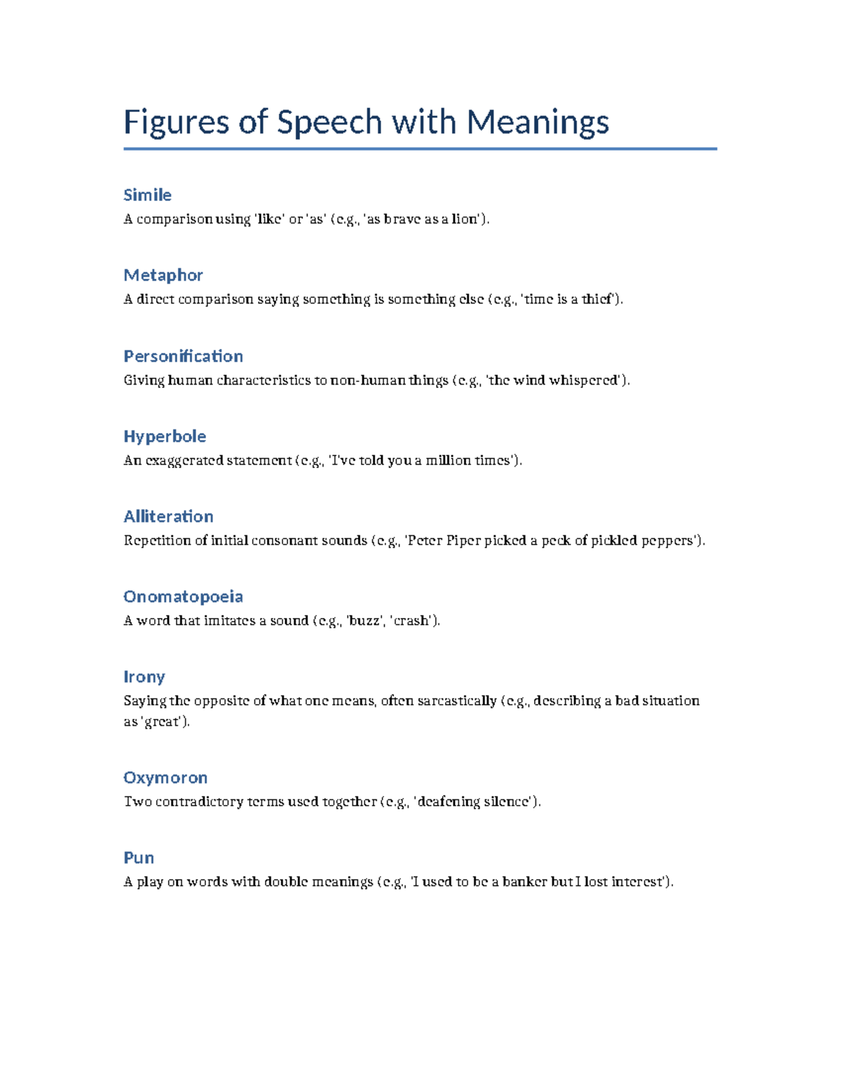 Figures of Speech Explained: Definitions & Examples - NANANANANA - Studocu
