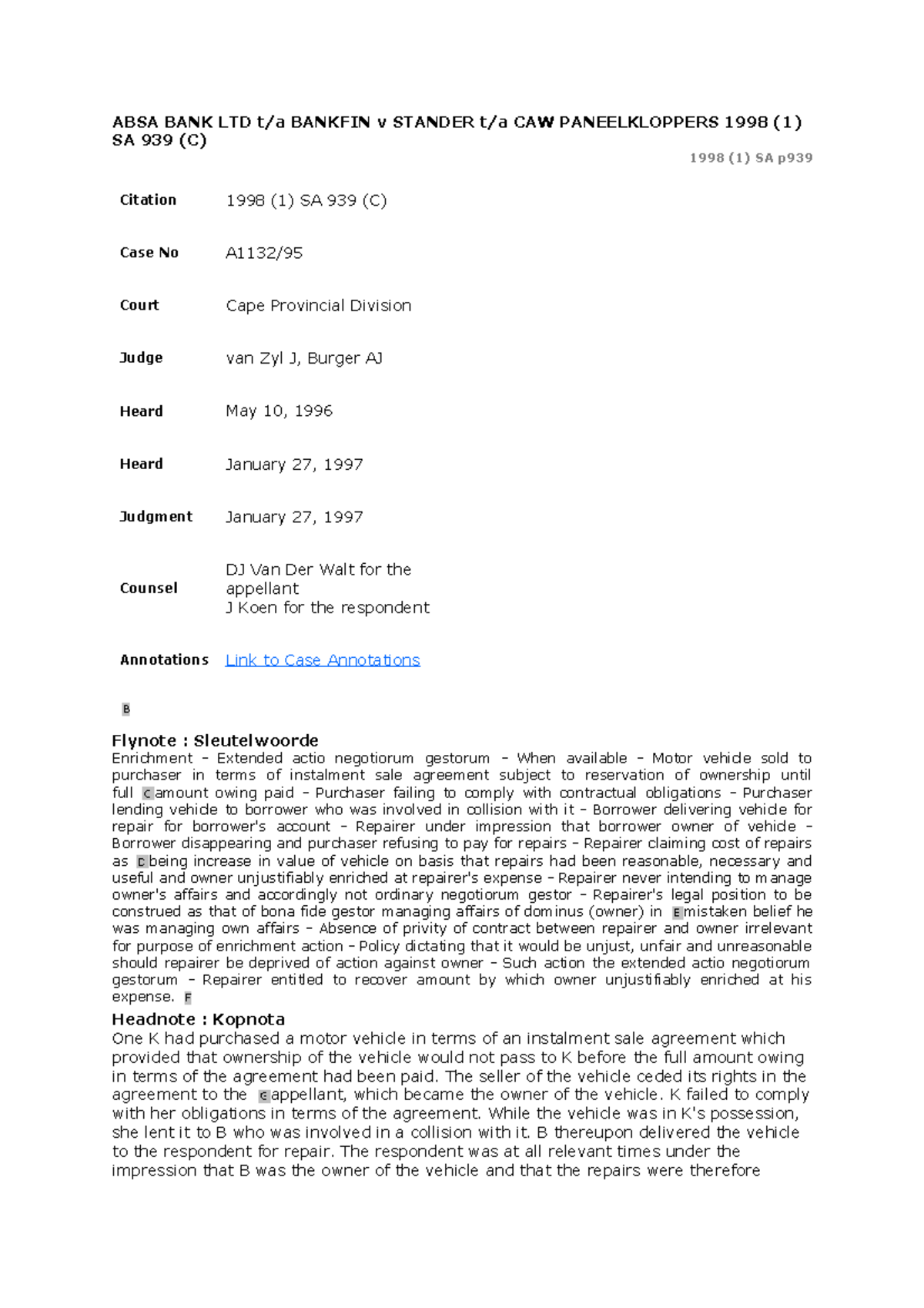 ABSA BANK v Stander - cases - ABSA BANK LTD t/a BANKFIN v STANDER t/a ...