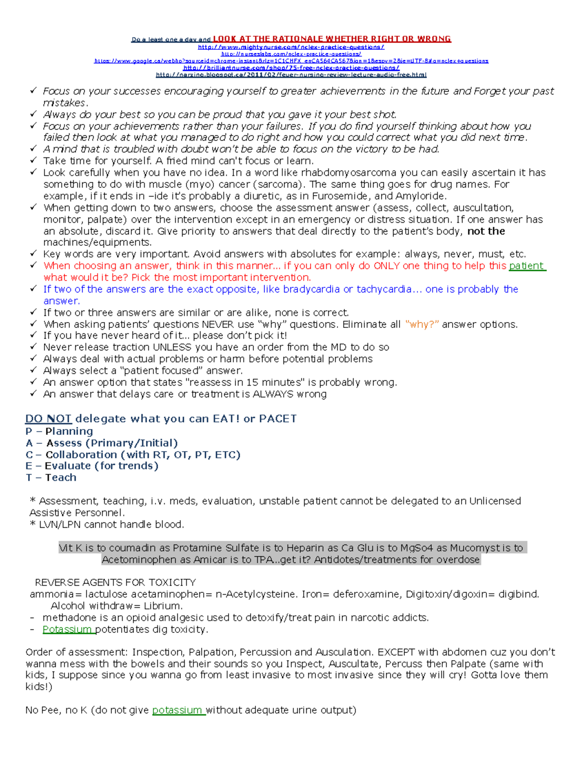 Nursing Practice Questions for Exam Prep (NUR 101) - Studocu