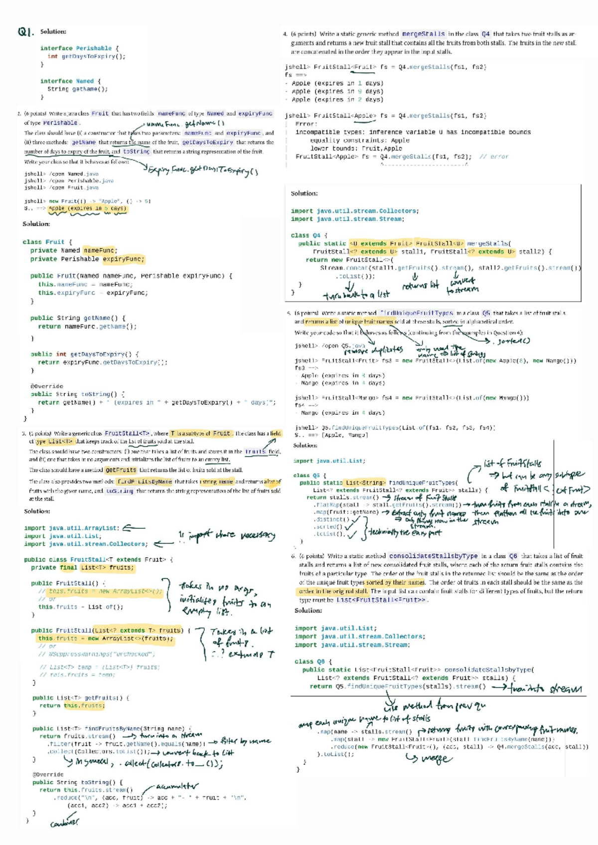 Prac Cheatsheet: Java Generic Methods & Fruit Stall Operations (Q4, Q5 ...