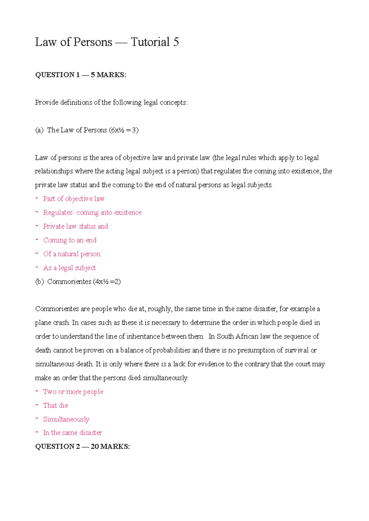 Law of Persons - Key Concepts and Legal Capacity Notes - Studocu