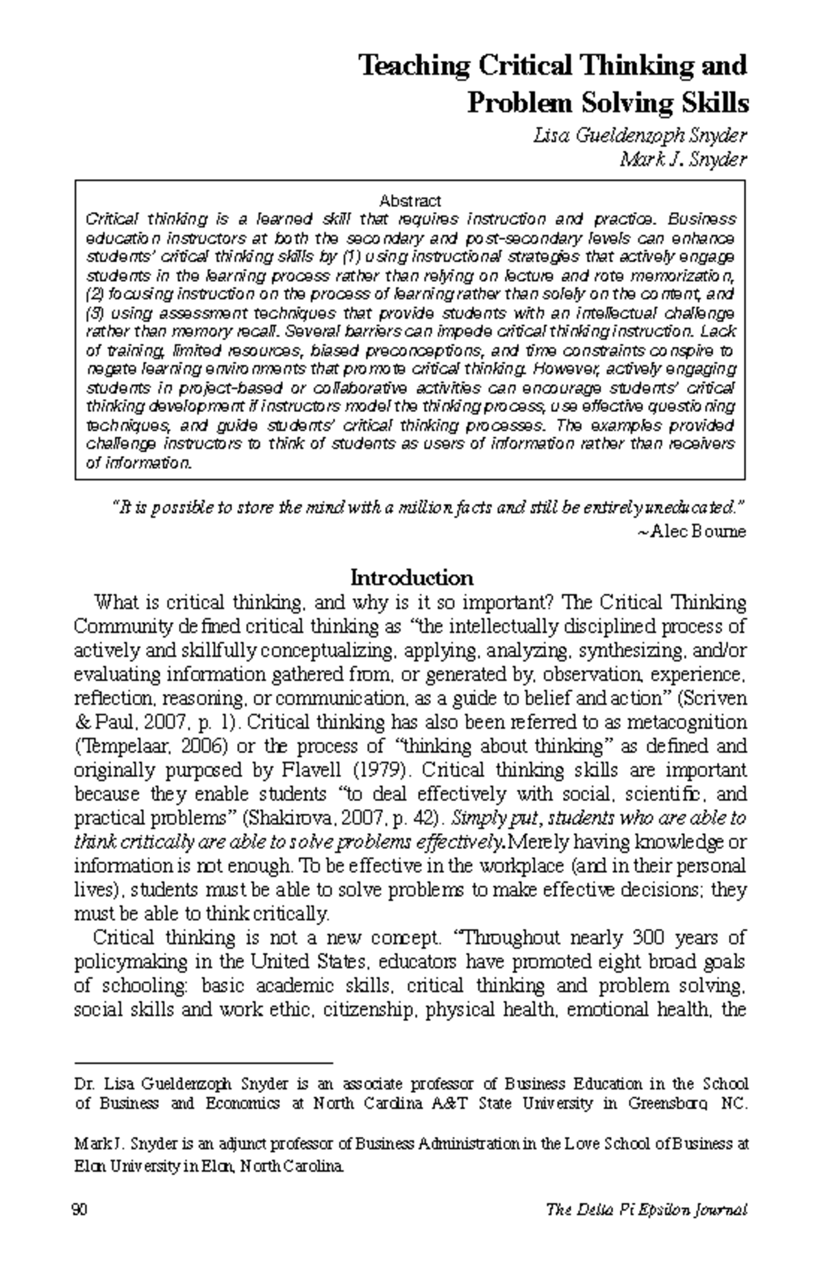 Teaching CT & Problem Solving Skills in Business Education (BUS 101 ...