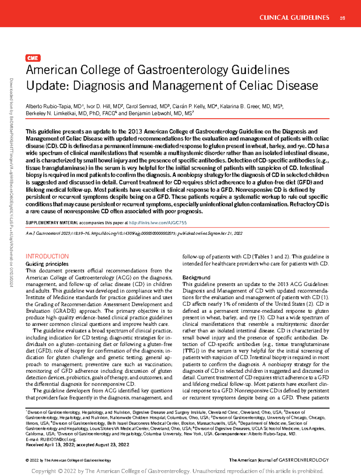 ACG 2023 Update: Diagnosis & Management of Celiac Disease Guidelines ...