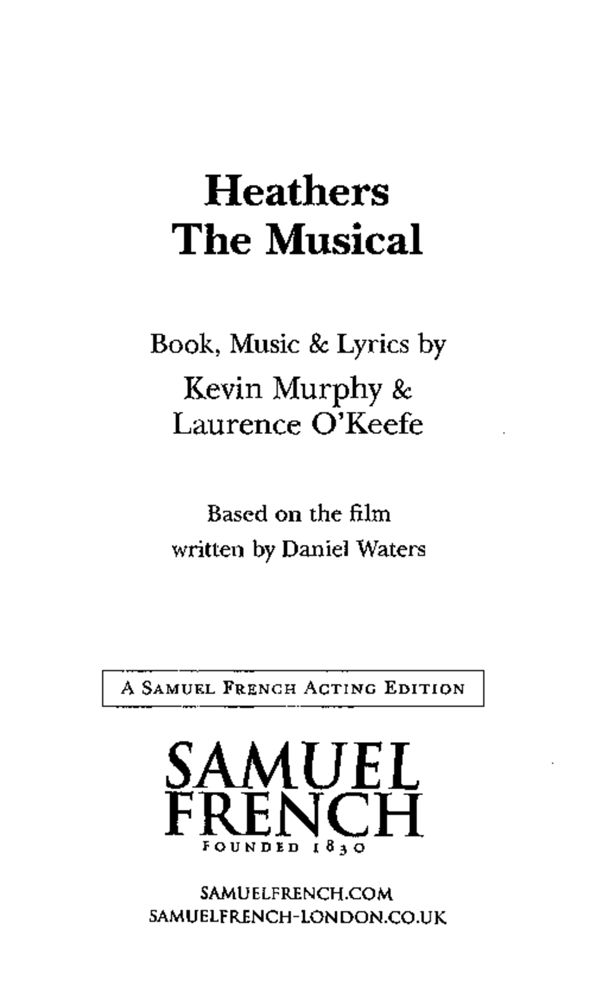Heathers The Musical Script Final Edition Performance Rights 