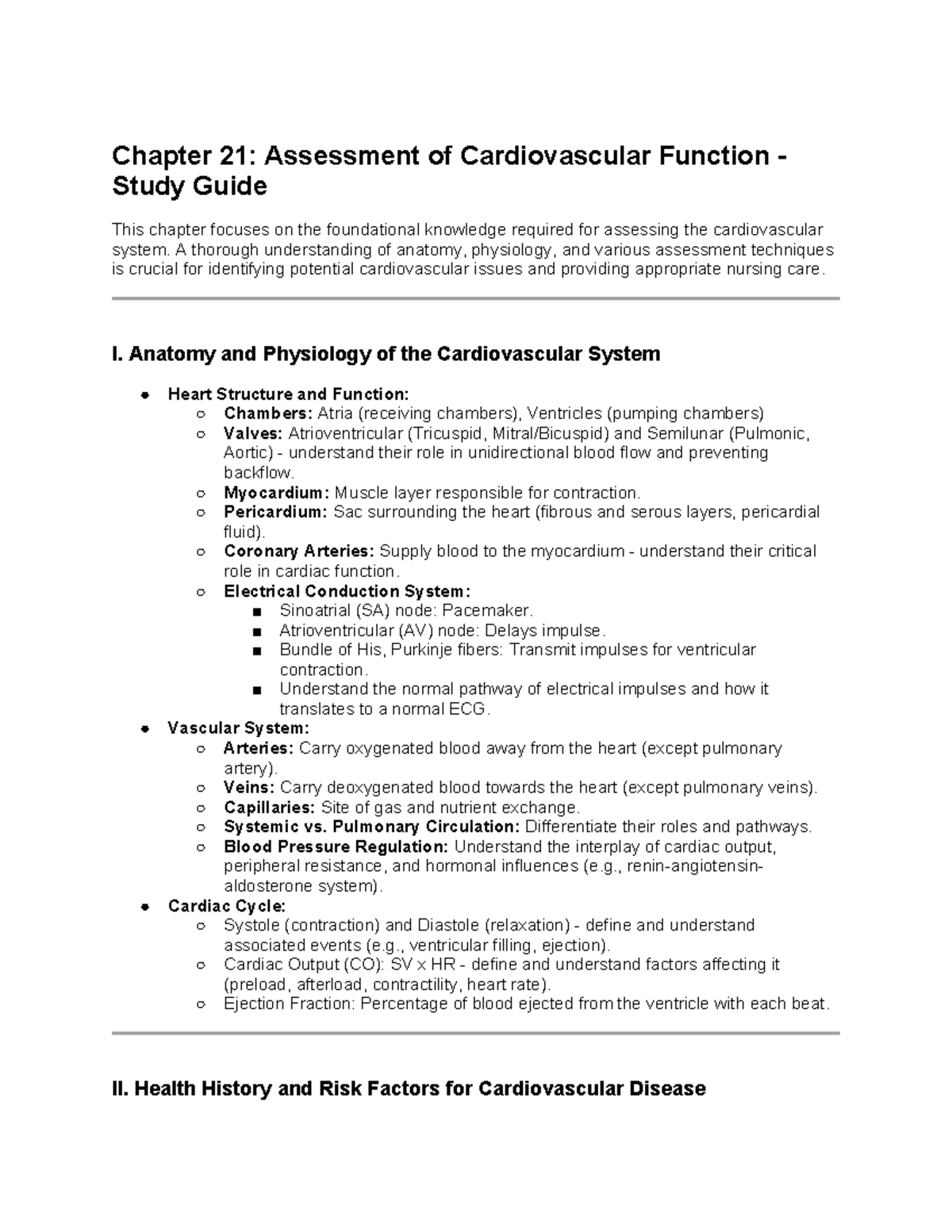 Chapter 21: Cardiovascular Function Assessment Study Guide - Studocu