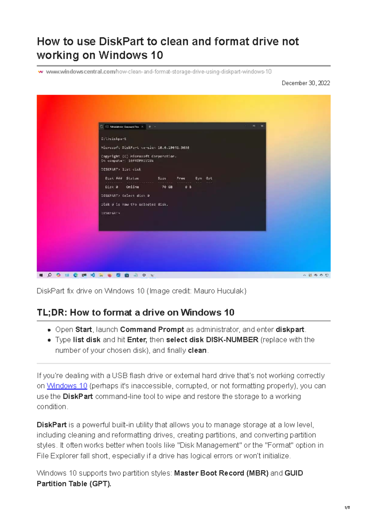DiskPart Guide: Cleaning & Formatting Drives on Windows 10 - Studocu