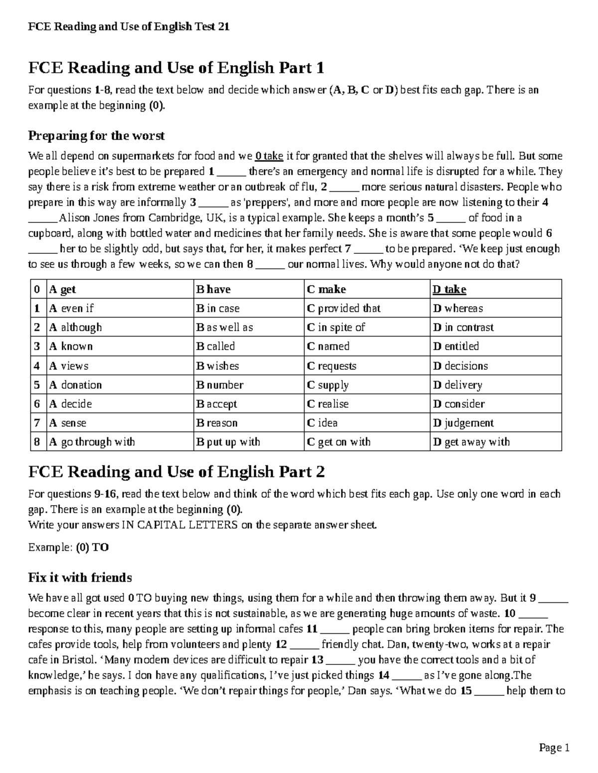 FCE Reading and Use of English Practice Test 21 (2024 edition) - Studocu