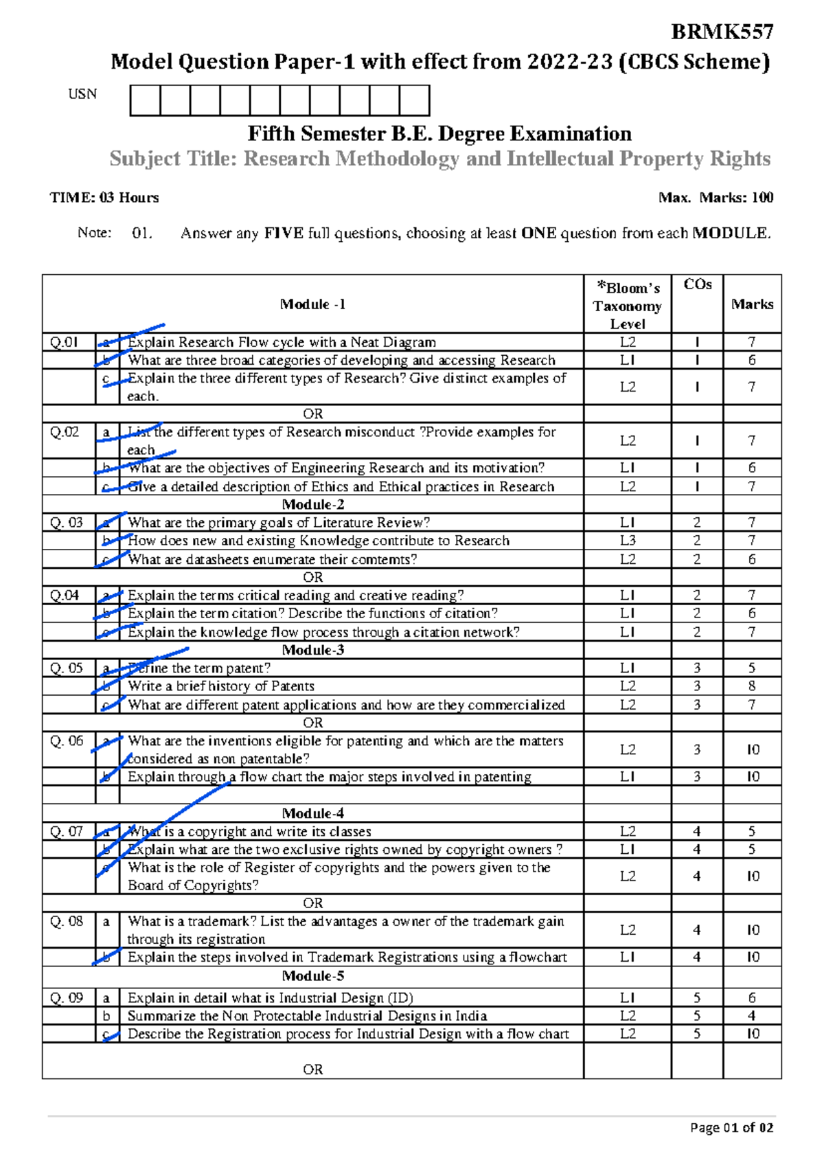 BRMK5574 Research Methodology & IPR Model Question Paper - Studocu