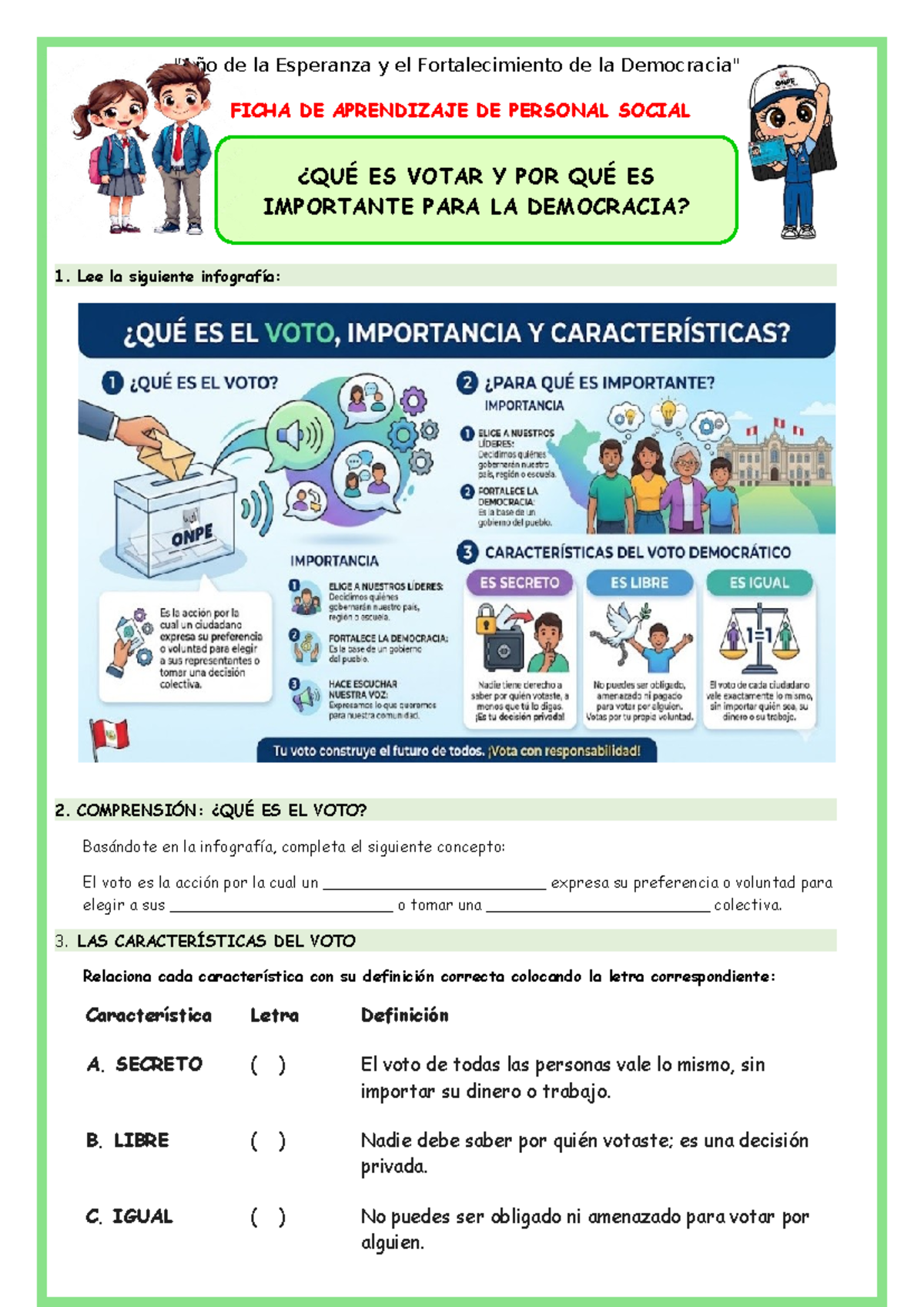 FICHA DE APRENDIZAJE DE PERSONAL SOCIAL: La Importancia del Voto - Studocu