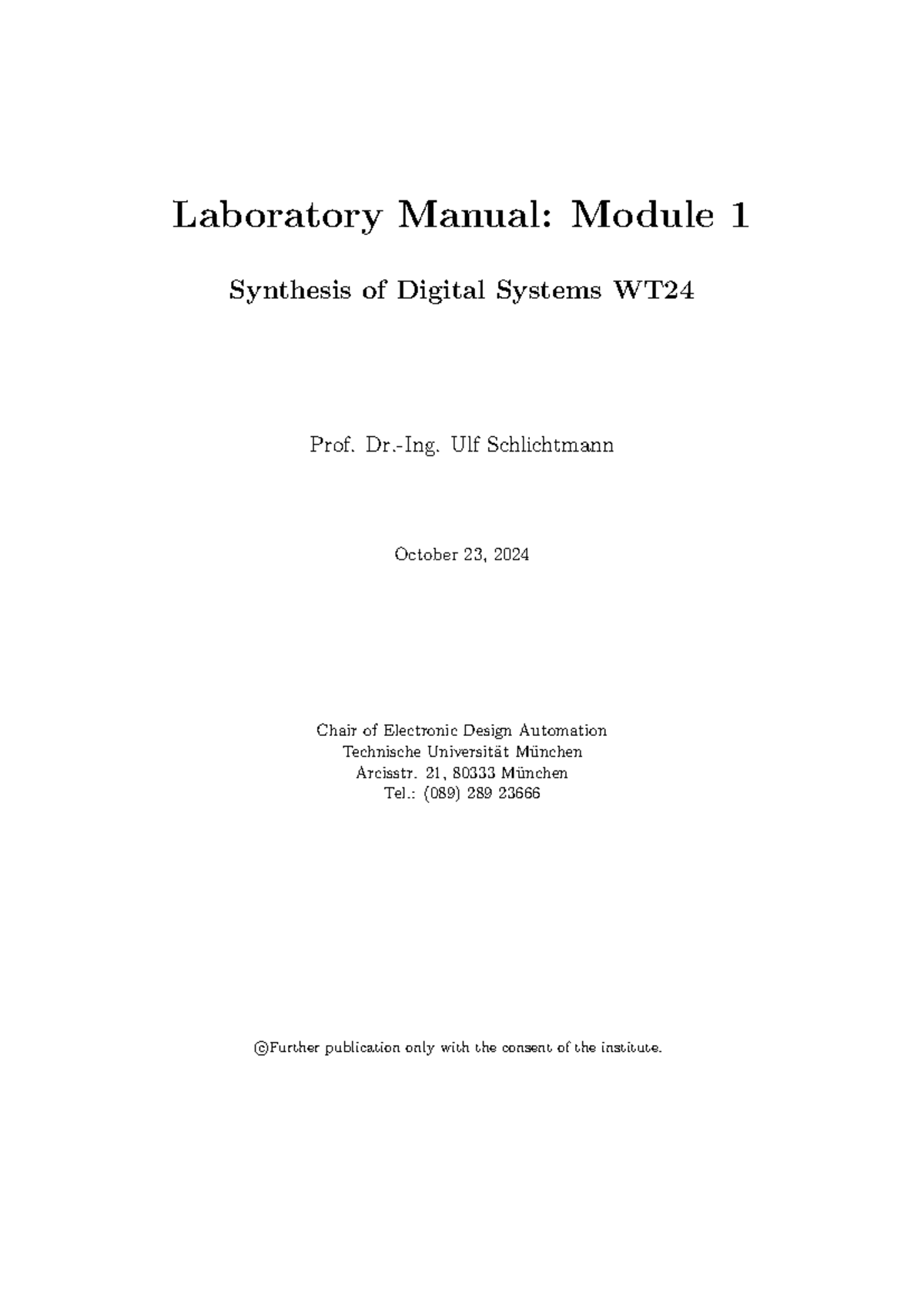 Manual 1 - SDS - Laboratory Manual: Module 1 Synthesis of Digital ...