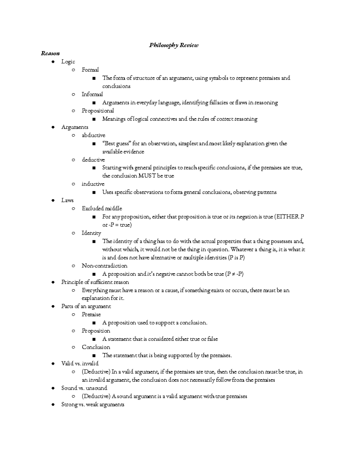 Philosophy 101 Final Exam Review - Key Concepts and Arguments - Studocu