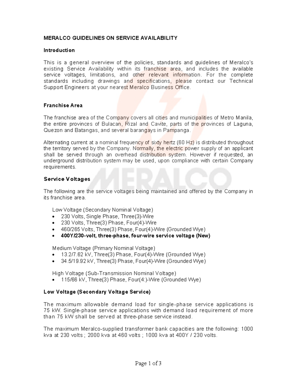 Meralco Service Availability Guidelines: Overview & Standards - Studocu