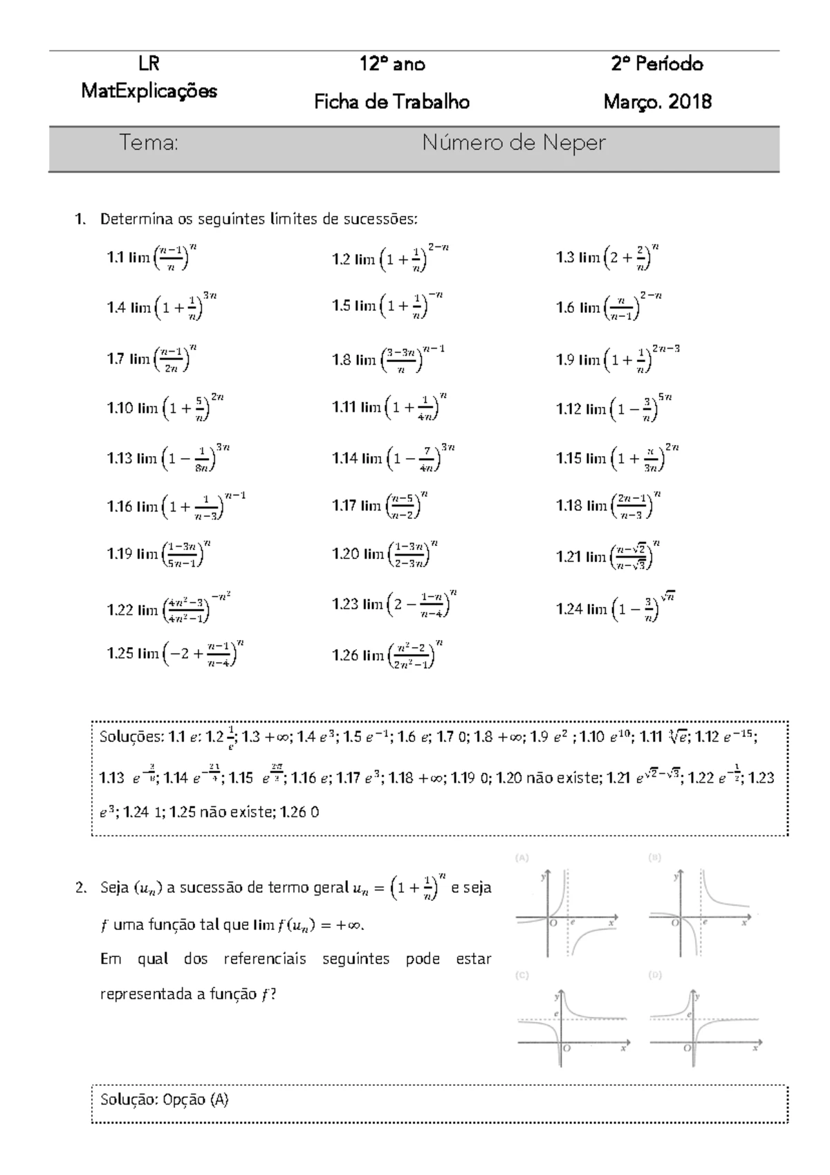Ficha de Trabalho - Transformações de funções - AGRUPAMENTO DE ESCOLAS ...