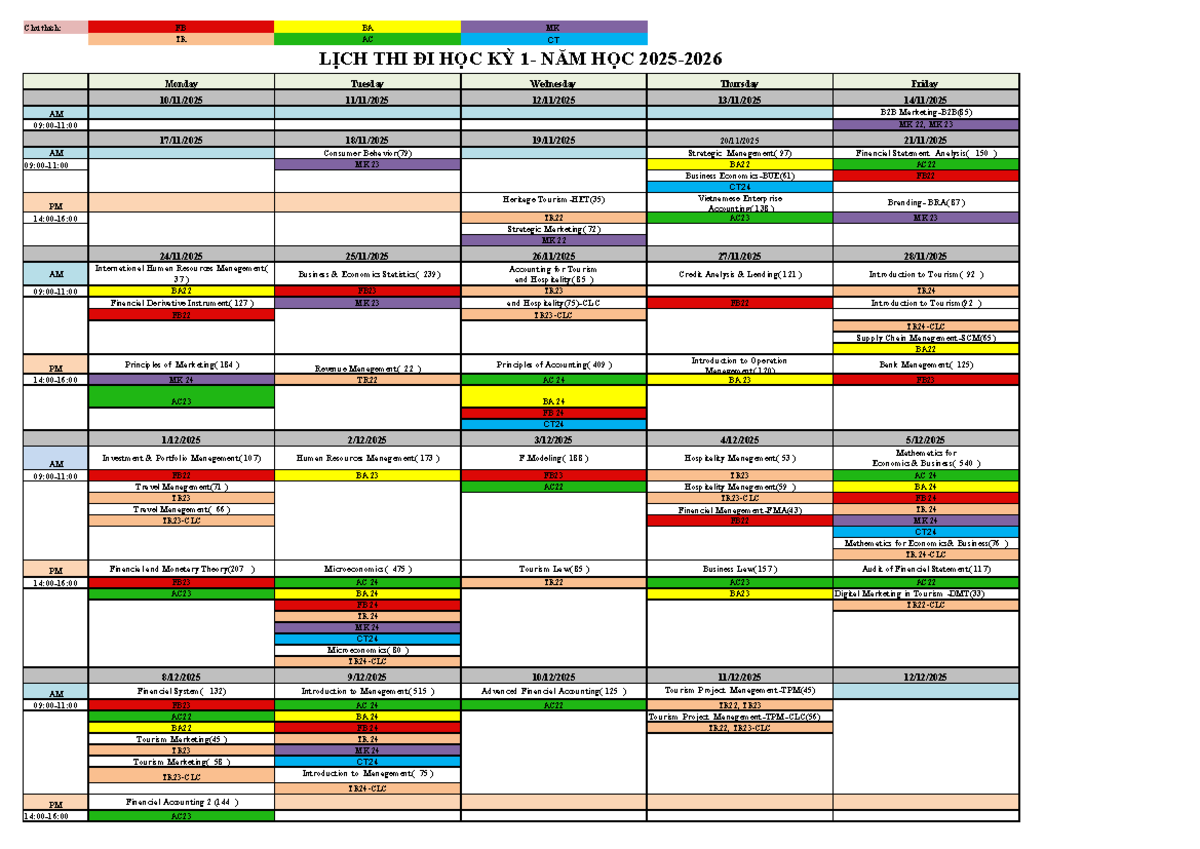 Lịch Thi Cuối Kỳ Học Kỳ 1 2025-2026 - SV Final Exam Timetable - Studocu