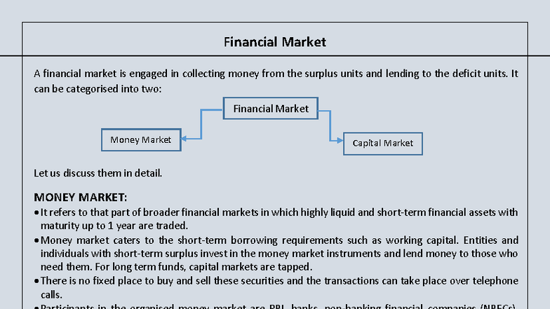 Financial Market Overview: Money and Capital Markets Explained - Studocu